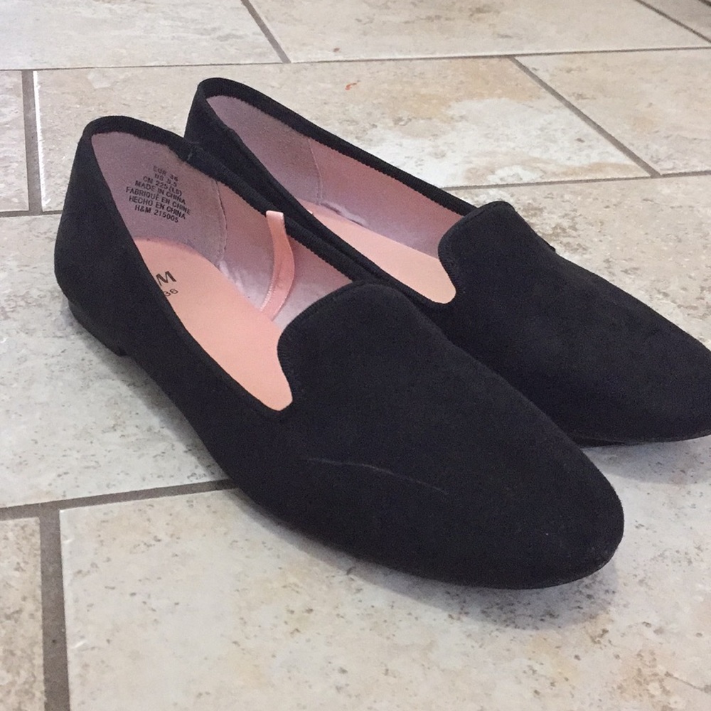 Black faux suede flats